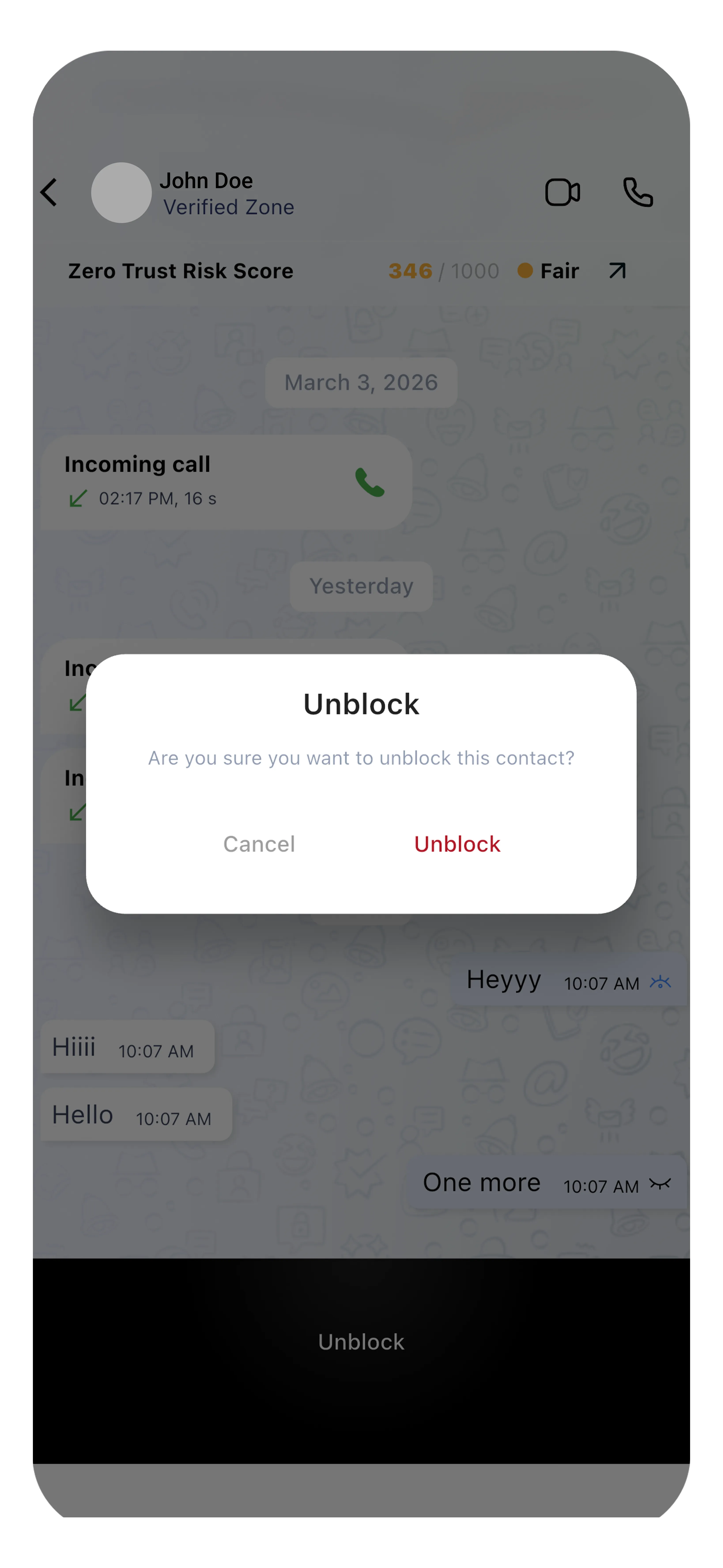 Unblock confirmation dialog
