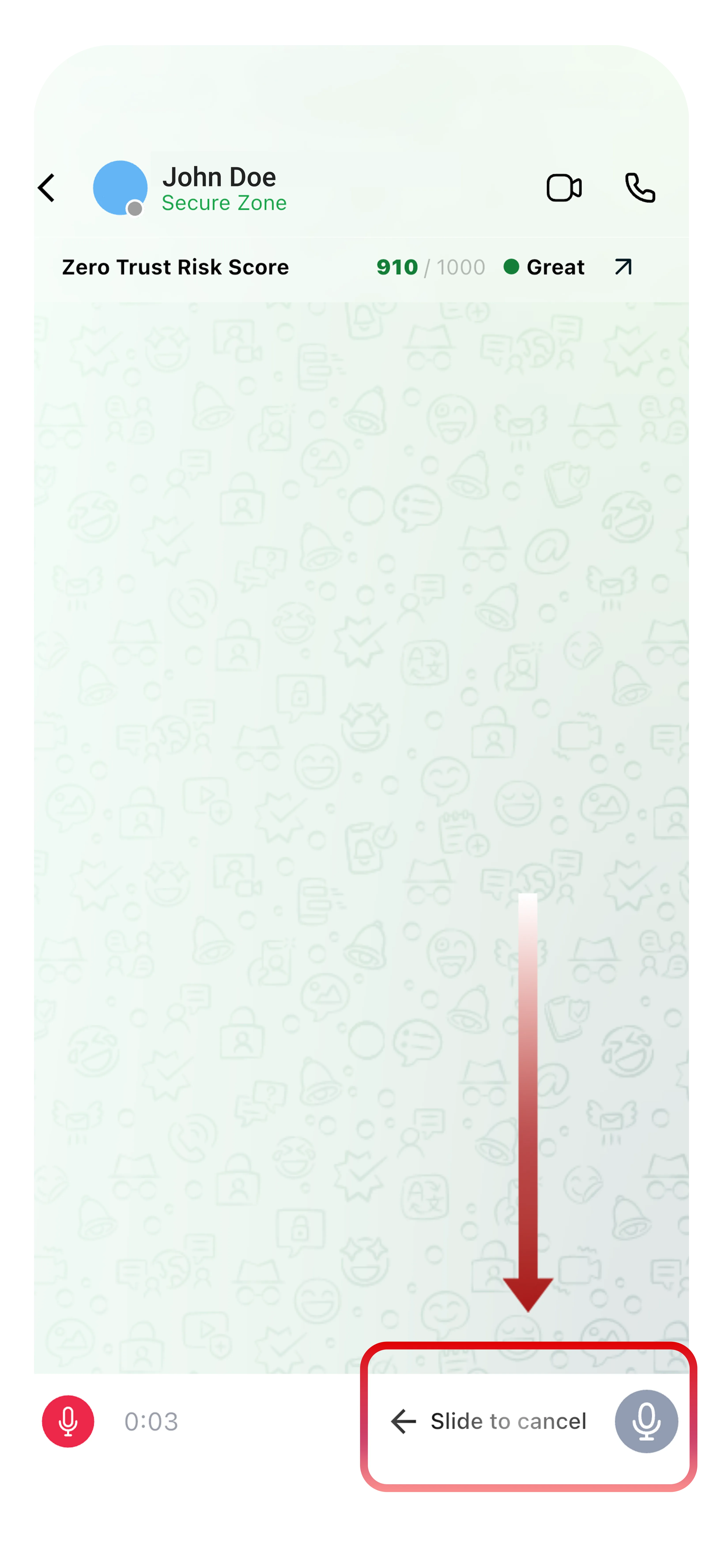 Voice message recording in progress showing timer and slide-to-cancel